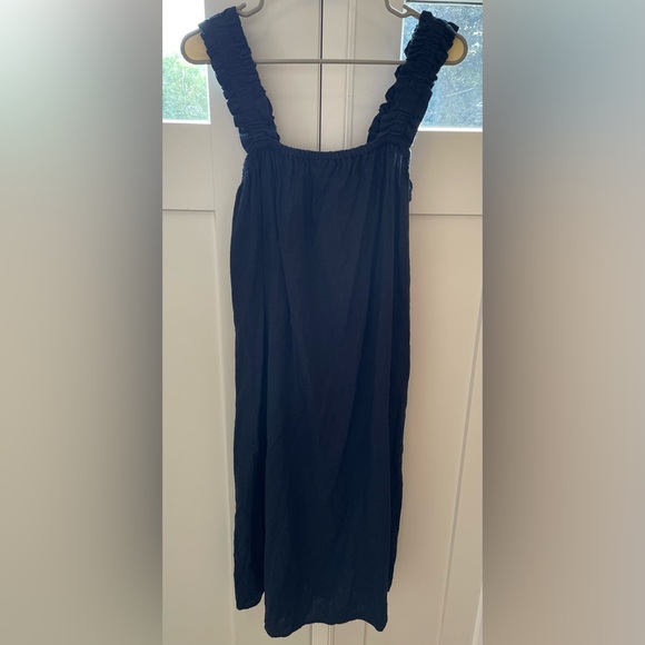 Nicole Miller linen blend midi dress navy blue large sleeveless buttons in back - Picture 2 of 8